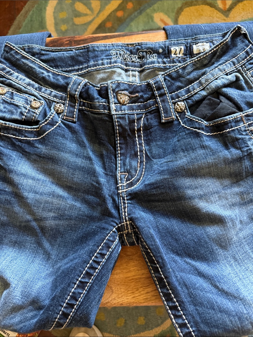 Miss Me Dark Blue Distressed Signature Boit Jeans